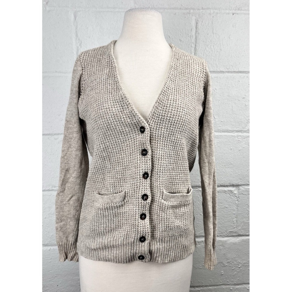Wallace by Madewell Beige Waffle Knit Cardigan Sweater Medium Oatmeal Academia